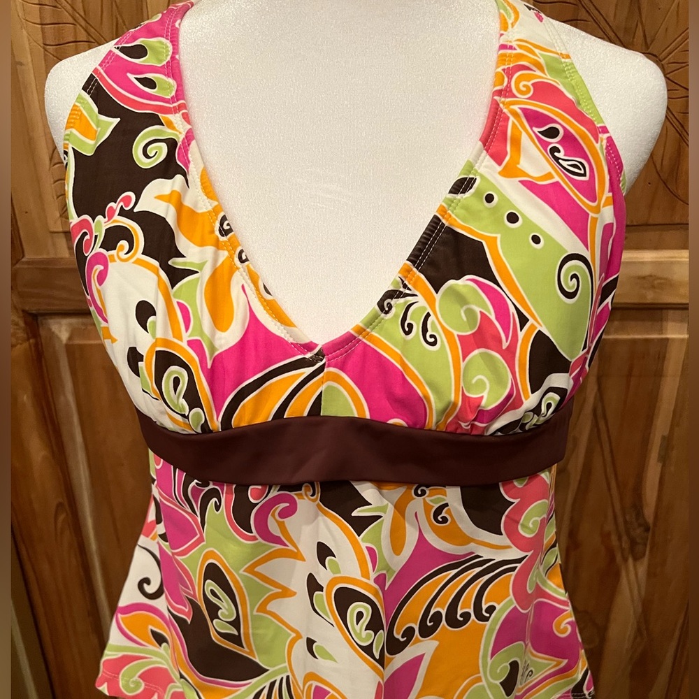 Ladies, very colorful, tankini top by Athena, size 14, racer back style